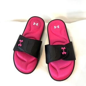 Under Armour pink and black slides